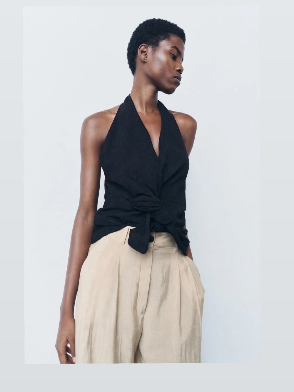 Zara Black Halter Tie-Front Camisole